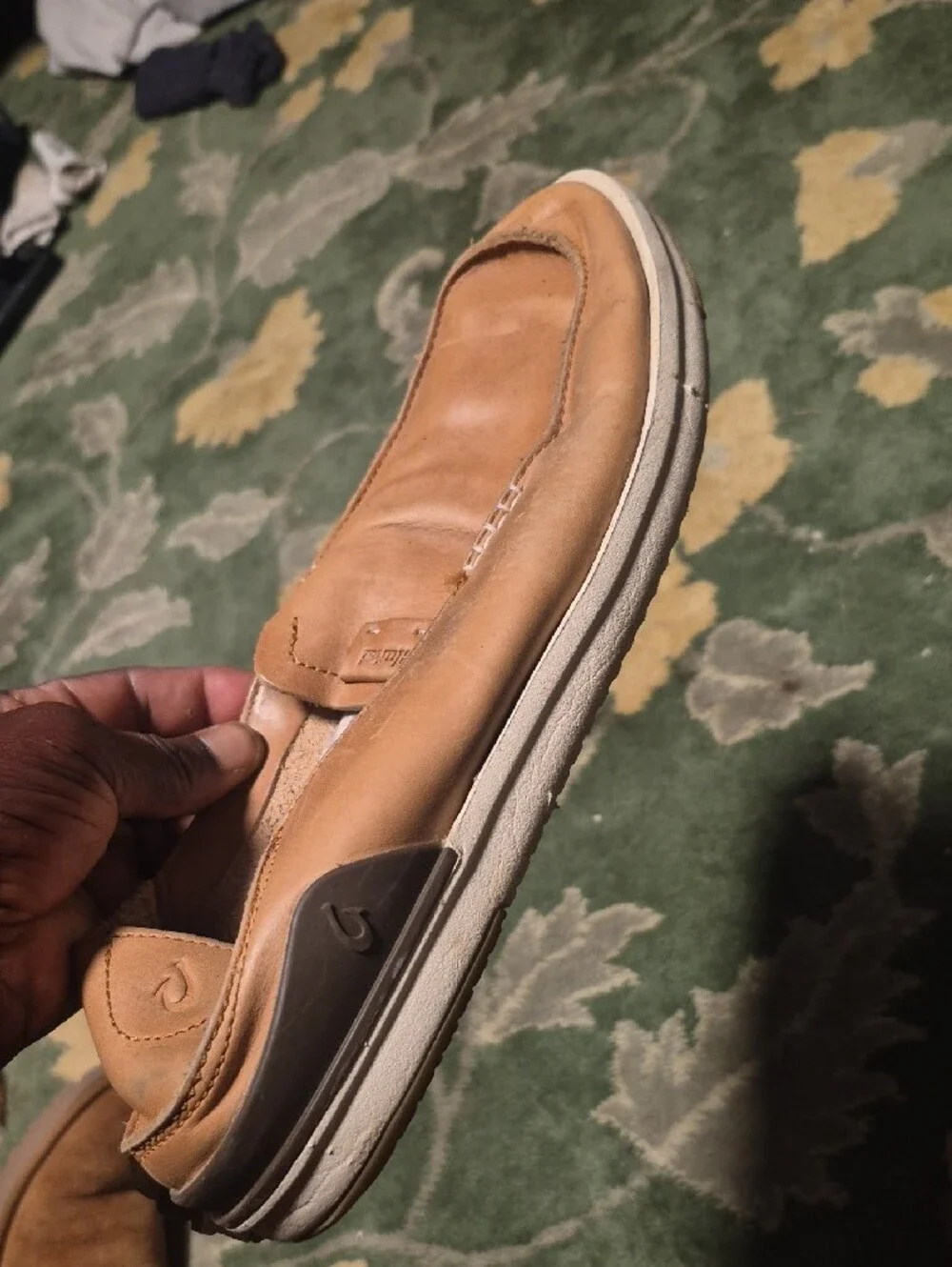 OluKai Men's Brown Leather Slip-On Loafers